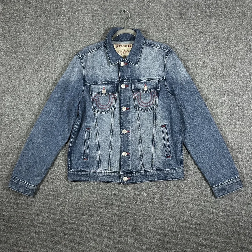 NWT True Religion Jesse Trucker Jacket Mens Small Button-Front Light Wash #3445